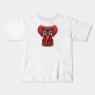 Baby Elephant with Glasses and Albanian Flag Kids T-Shirt